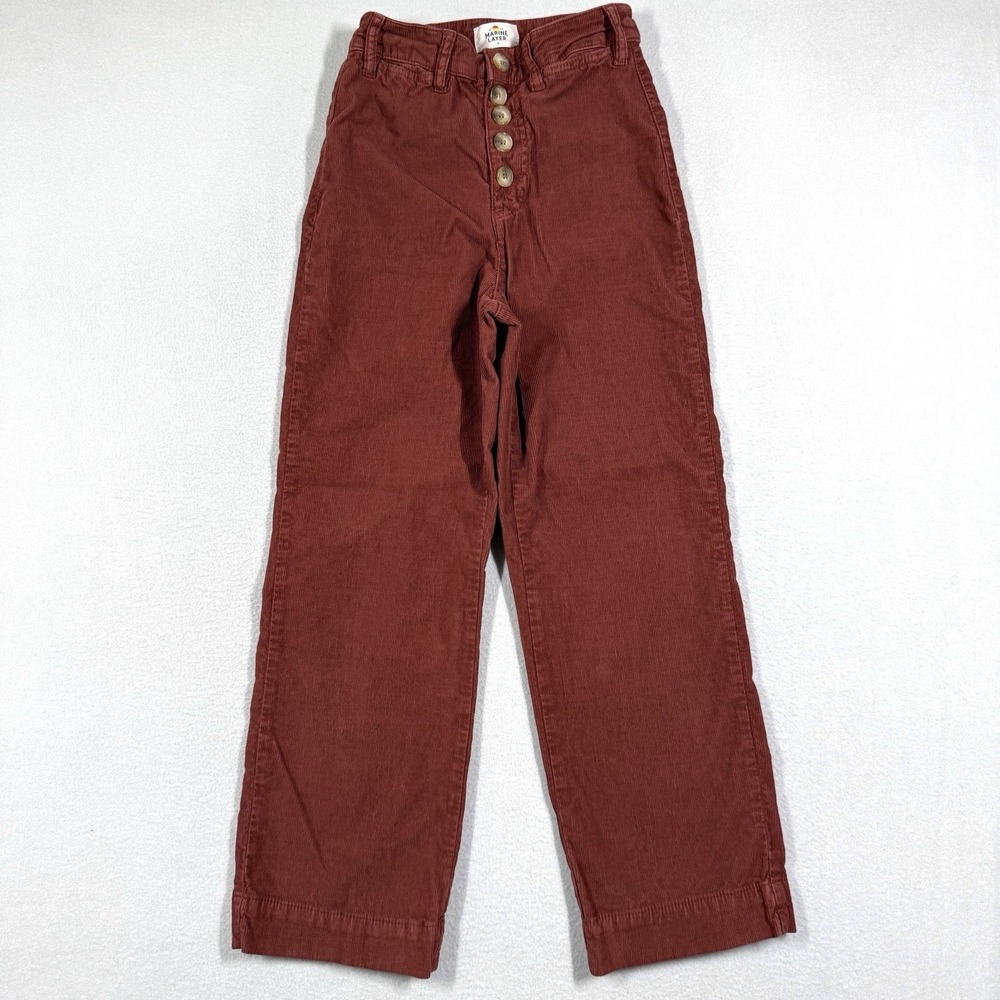 Marine Layer Pants Womens 0 Corduroy Wide Leg Button Fly Trouser Rust Orange Red